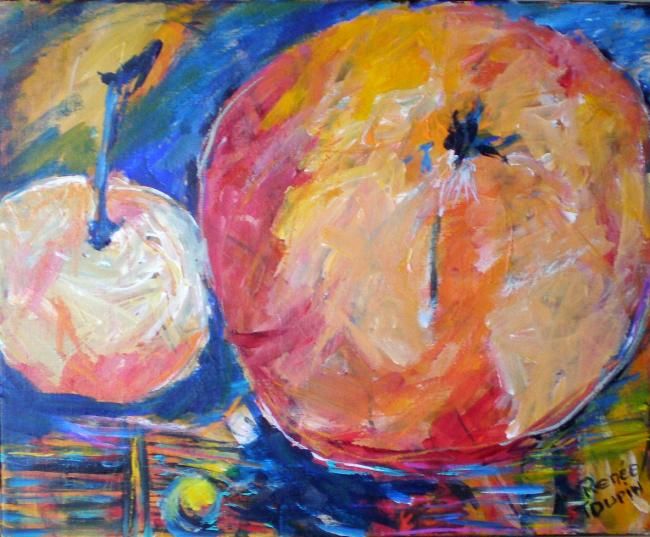 Painting titled "2 pommes" by Renée Toupin, Original Artwork