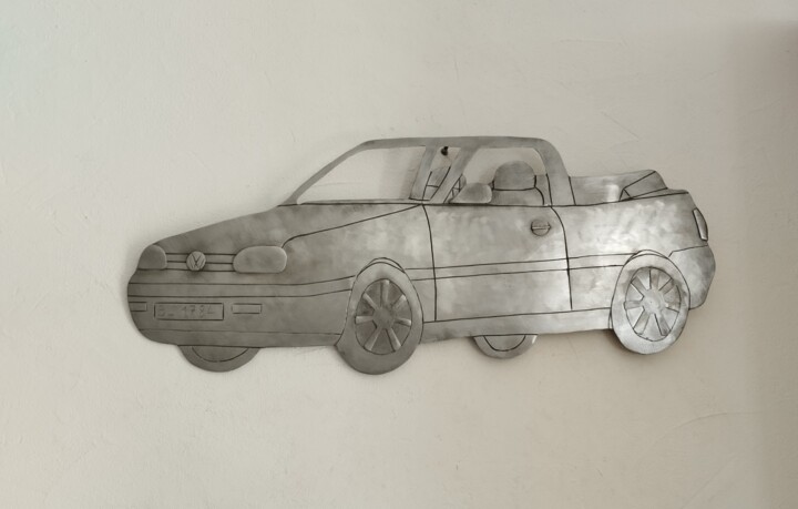 Sculptuur getiteld "VW Golf 2 cabriolet" door Alain Tourette, Origineel Kunstwerk, Metalen