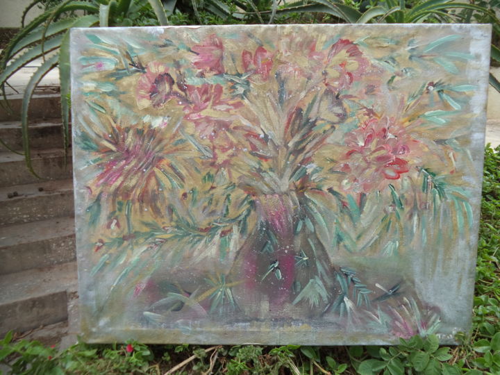 Painting titled "Flowers" by Touria Echcherki, Original Artwork, Oil