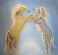 Peinture intitulée "La danse des chevaux" par Danila Grondin, Œuvre d'art originale, Huile