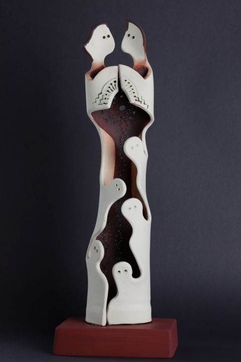 Sculpture titled "Ghost Family (durin…" by Katalin Tovolgyi, Original Art, Clay