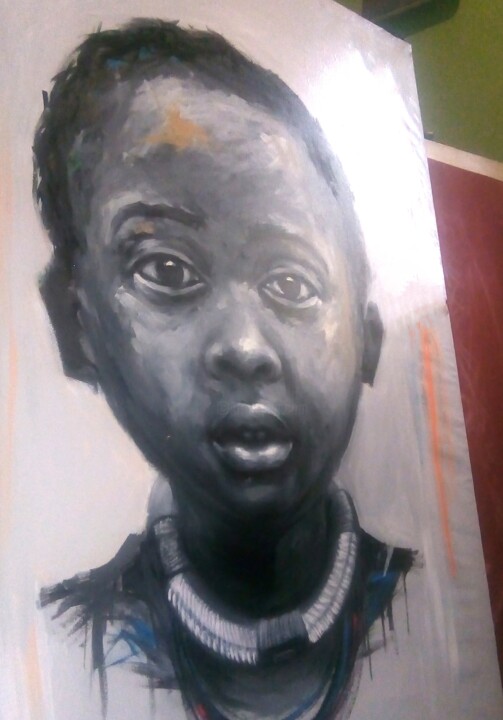 Peinture intitulée "Muana yakala" par Tozi Kalengo, Œuvre d'art originale, Huile