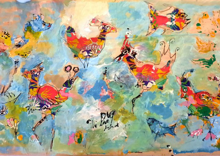 Peinture intitulée "Happy Bird - Tablec…" par Paul Morris Traarbach, Œuvre d'art originale, Acrylique