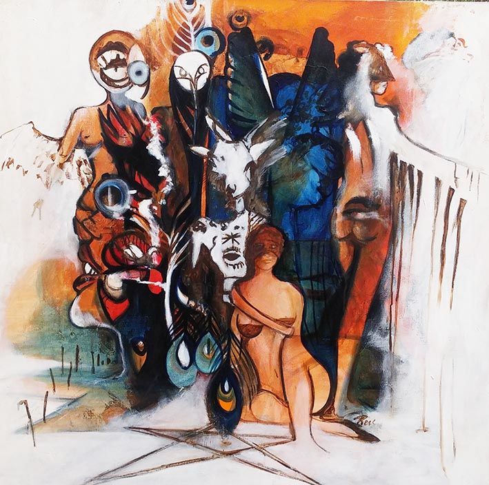 Painting titled "mascarade" by Cesar Aguilar (Raçe), Original Artwork, Oil