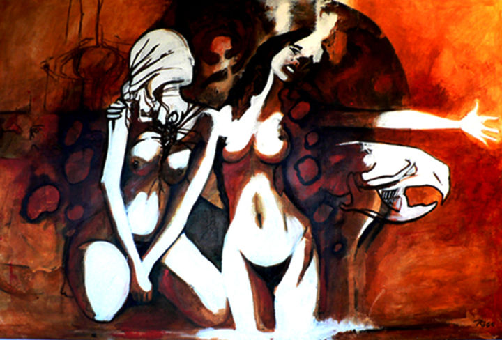 Painting titled "the witch is mine" by Cesar Aguilar (Raçe), Original Artwork, Acrylic