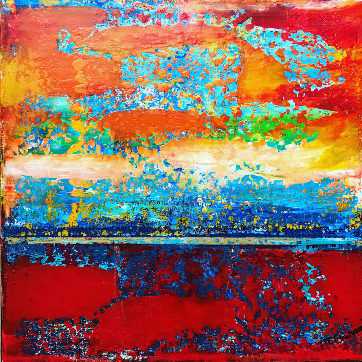 Peinture intitulée "Seascape sundown" par Tcsherwood, Œuvre d'art originale, Acrylique
