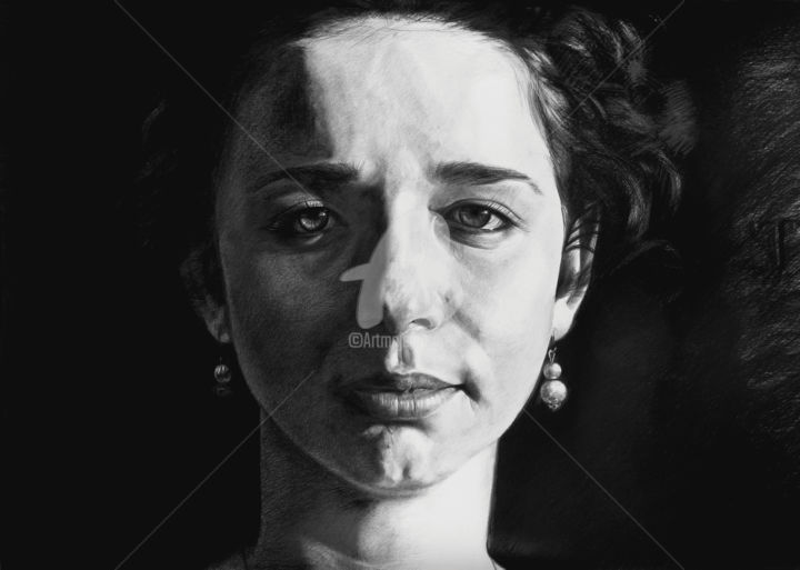 Drawing titled "PORTRAIT OF ANETA" by Goce Trajkovski, Original Artwork, Graphite