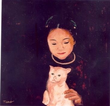 The Little Girl With The Cat Painting By Tran Tuan Long Tran Tuan