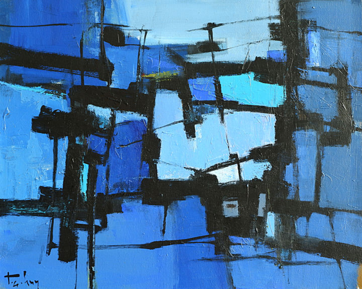 Painting titled "Blue day" by Anh Huy Tran, Original Artwork, Acrylic Mounted on Wood Stretcher frame