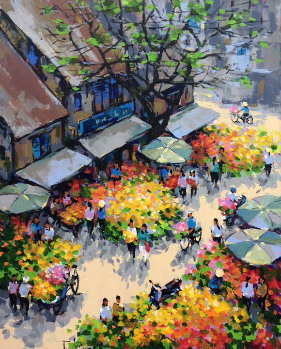 Peinture intitulée "Spring market" par Anh Huy Tran, Œuvre d'art originale, Acrylique