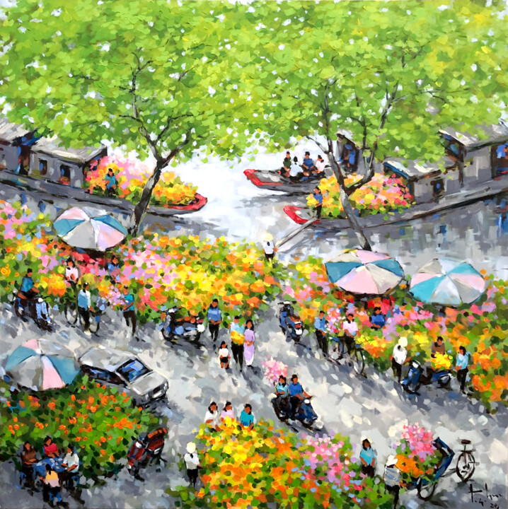 Schilderij getiteld "Spring flower marke…" door Anh Huy Tran, Origineel Kunstwerk, Acryl