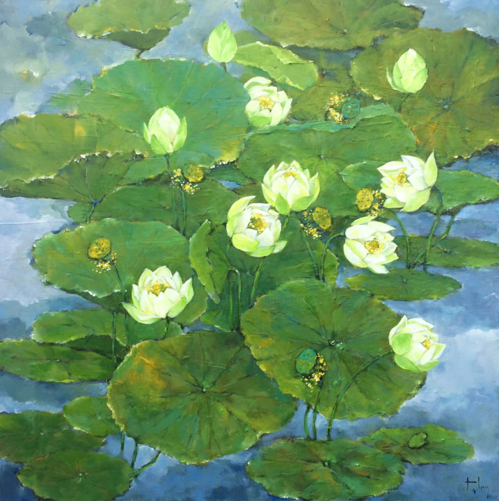 "Summer lotus pond" başlıklı Tablo Anh Huy Tran tarafından, Orijinal sanat, Akrilik