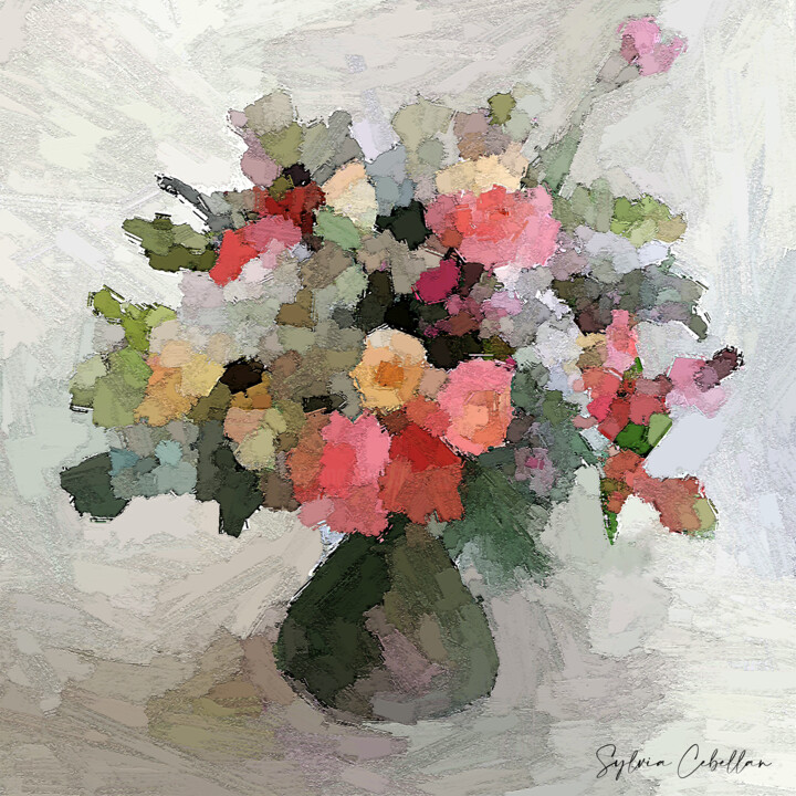 Arts numériques intitulée "Bouquet Abicha" par Sylvia Cebellan, Œuvre d'art originale, Peinture numérique Monté sur Métal