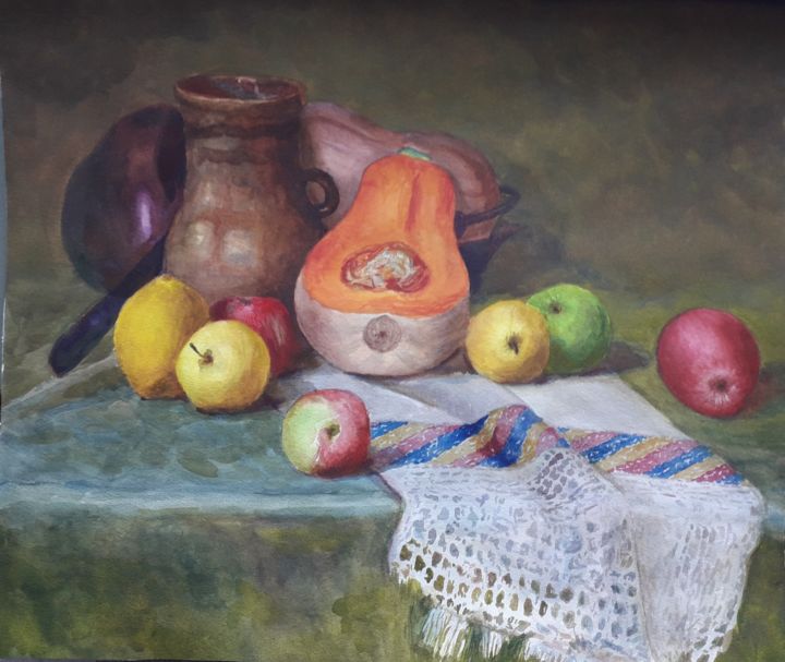 Картина под названием "Оливки" - Аня Анюта, Подлинное произведение искусства, Акварель