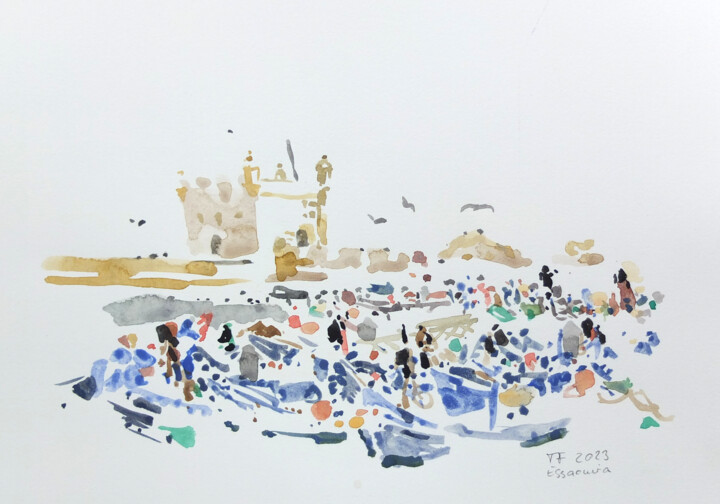 Schilderij getiteld "Hafen von Essaouira…" door Traudel Fährenkemper, Origineel Kunstwerk, Aquarel