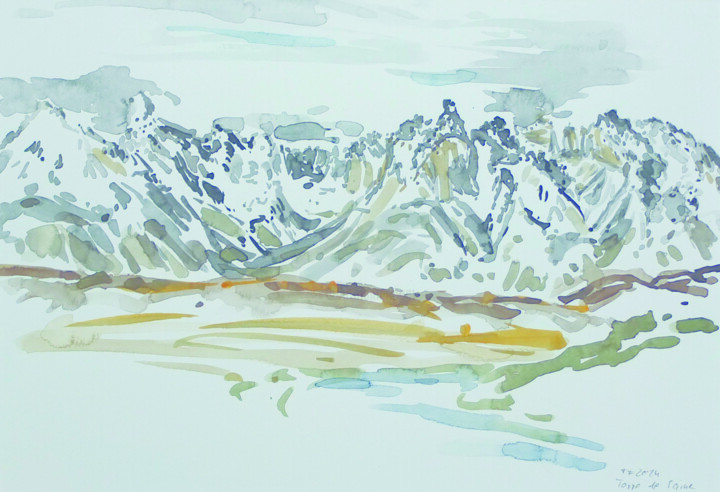 Pittura intitolato "Torres del Paine" da Traudel Fährenkemper, Opera d'arte originale, Acquarello