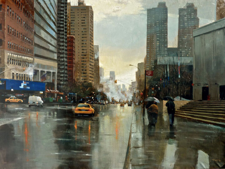 Painting titled "New York Street" by Travis Herberger, Original Artwork, Acrylic