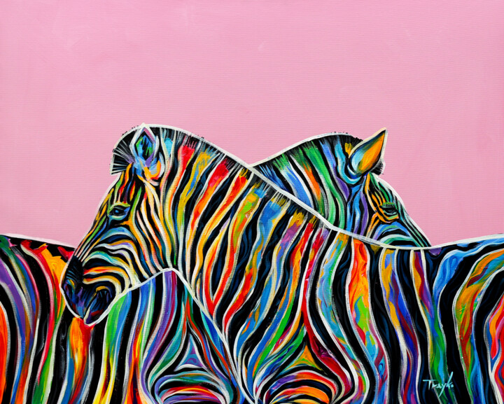 Peinture intitulée "Zebras. Exotic anim…" par Trayko Popov, Œuvre d'art originale, Acrylique