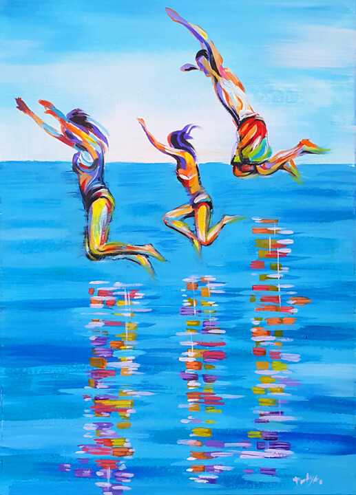 Peinture intitulée "Jumping" par Trayko Popov, Œuvre d'art originale, Acrylique
