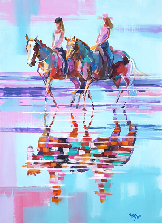 Painting titled "Horse riding on the…" by Trayko Popov, Original Artwork, Acrylic
