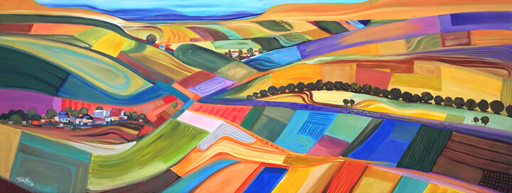 绘画 标题为“Countryside and Fie…” 由Trayko Popov, 原创艺术品, 丙烯