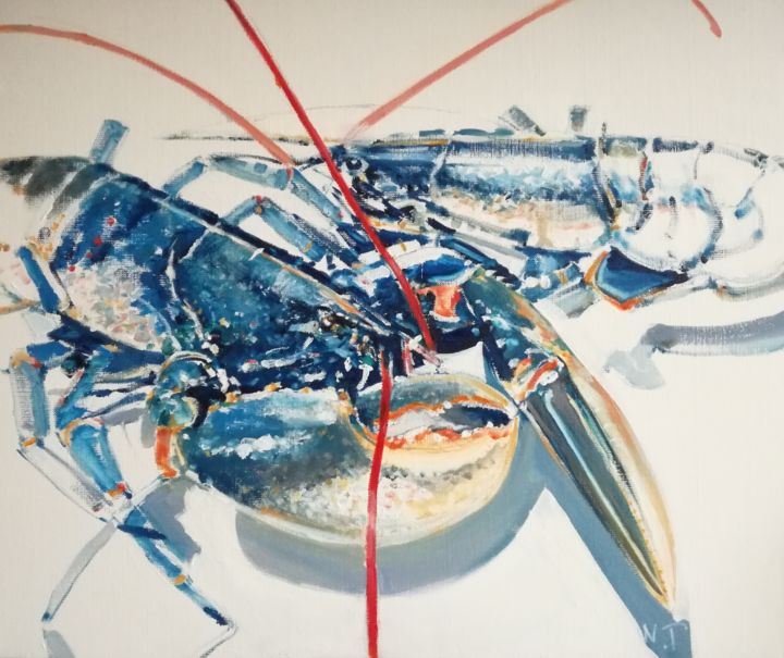 Peinture intitulée "Esquisse Homards bl…" par Nicolas Tréanton, Œuvre d'art originale, Huile