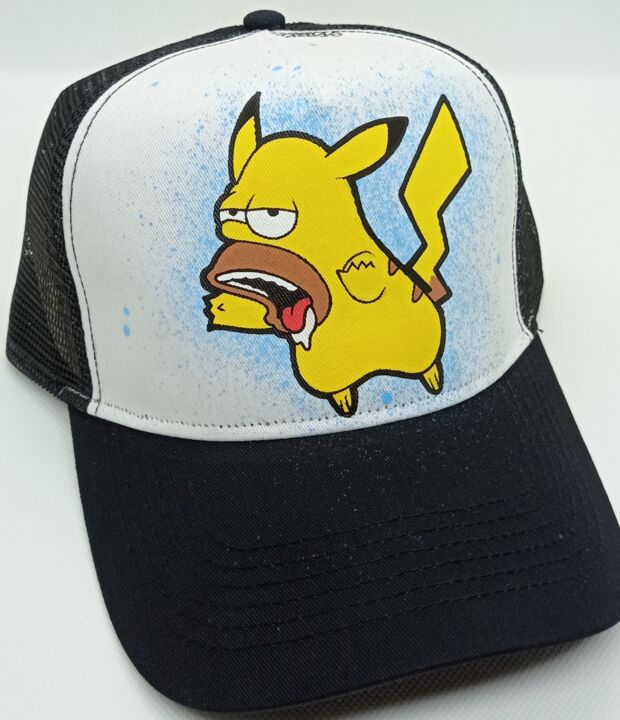 Arte têxtil intitulada "CASQUETTE POKEMON H…" por Trecar, Obras de arte originais, Acrílico