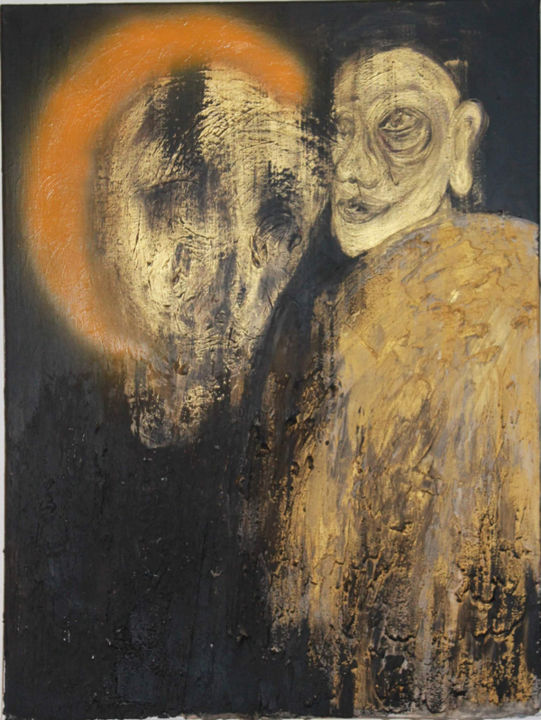 Painting titled "Égotrip" by 13, Original Art, Oil Mounted on Stretcher frame