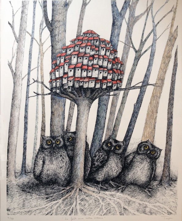 Отпечатки и Гравюры под названием "La forêt aux mille…" - Mélissa Tresse, Подлинное произведение искусства, Шелкография