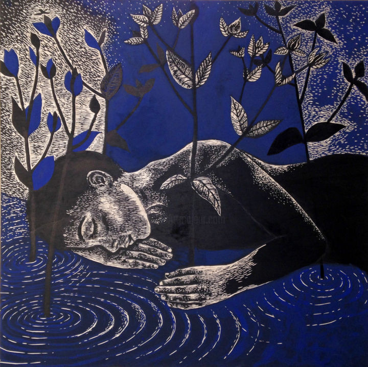 Impressões e gravuras intitulada "l'endormi" por Mélissa Tresse, Obras de arte originais, Gravação