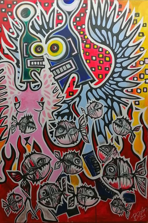 Painting titled "what the fuck happe…" by Bjoern Treuter, Original Art, Acrylic