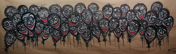 Malerei mit dem Titel "a bunch of happy ho…" von Bjoern Treuter, Original-Kunstwerk, Kreide