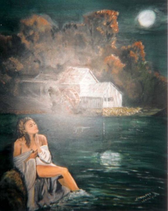 Peinture intitulée "Le bain au vieux mo…" par Véronique Treuveur, Œuvre d'art originale