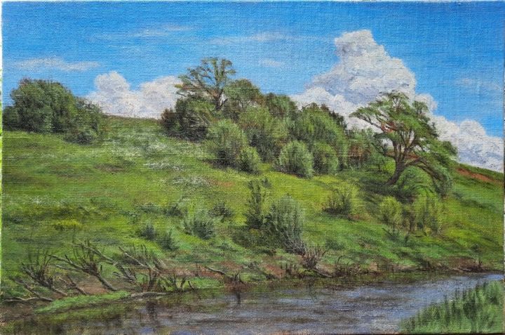 Картина под названием "Река Дрисса" - Алексей Кузьмин, Подлинное произведение искусства, Масло