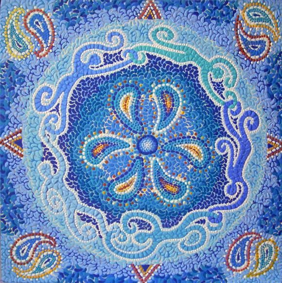 Peinture intitulée "MANDALA BLEU" par Odile Moullé, Œuvre d'art originale