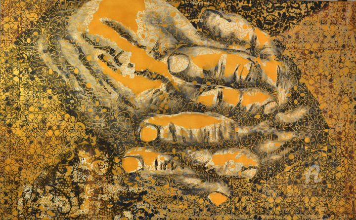 Peinture intitulée "golden-hands" par Tribu, Œuvre d'art originale