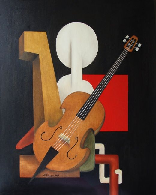 Painting titled "Violonchelisto" by Alexander Trifonov, Original Artwork, Oil