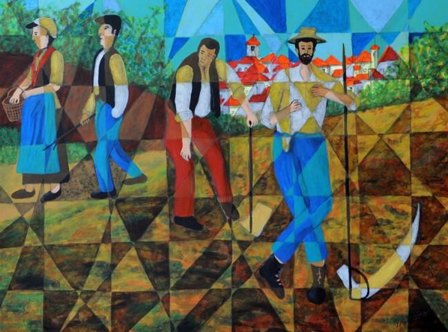 Malerei mit dem Titel "Cena Rural" von Trigueiro, Original-Kunstwerk, Öl