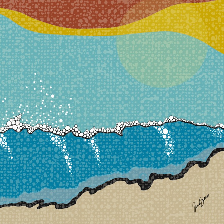 Digital Arts titled "On Da Beach" by Trish Sierer, Original Artwork, Digital Painting