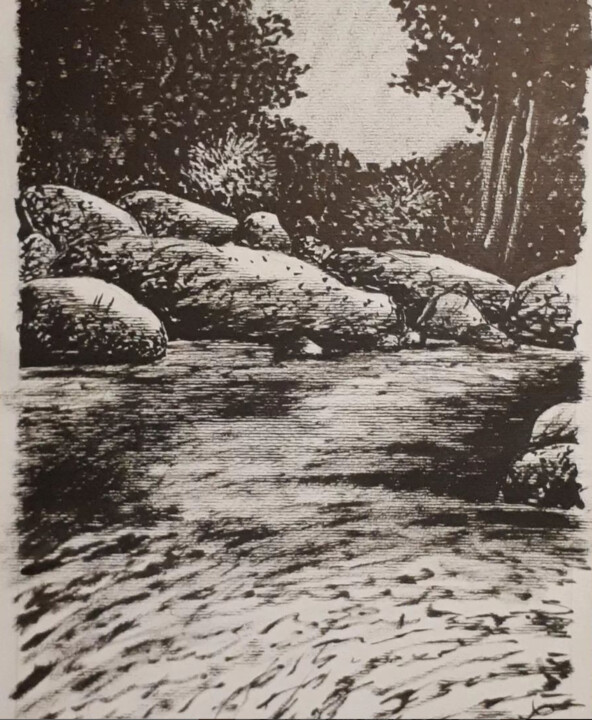 Zeichnungen mit dem Titel "Revenir à la source" von Tristan Ligen, Original-Kunstwerk, Tinte