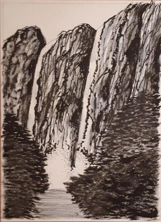 Desenho intitulada "Là-haut" por Tristan Ligen, Obras de arte originais, Tinta