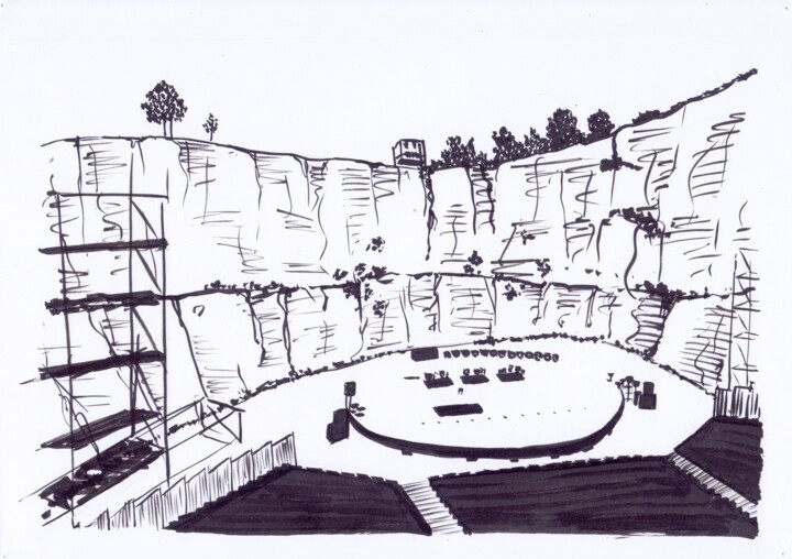 Desenho intitulada "Théâtre de l'abri 6" por Tristan Ligen, Obras de arte originais