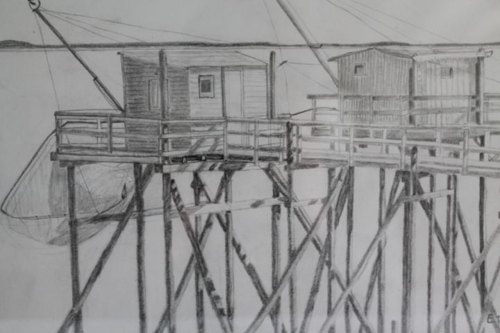 Drawing titled "Carrelets" by Elisabeth Feixes-Troin, Original Artwork