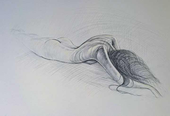 Dessin intitulée "akt-3" par Katerina Evgenieva, Œuvre d'art originale, Crayon