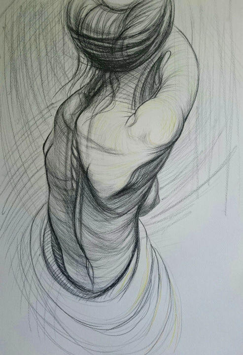 Drawing titled "akt-4" by Katerina Evgenieva, Original Artwork, Pencil