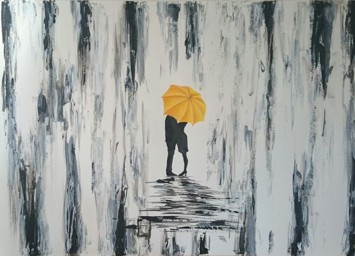 Disegno intitolato "In the rain" da Katerina Evgenieva, Opera d'arte originale, Inchiostro