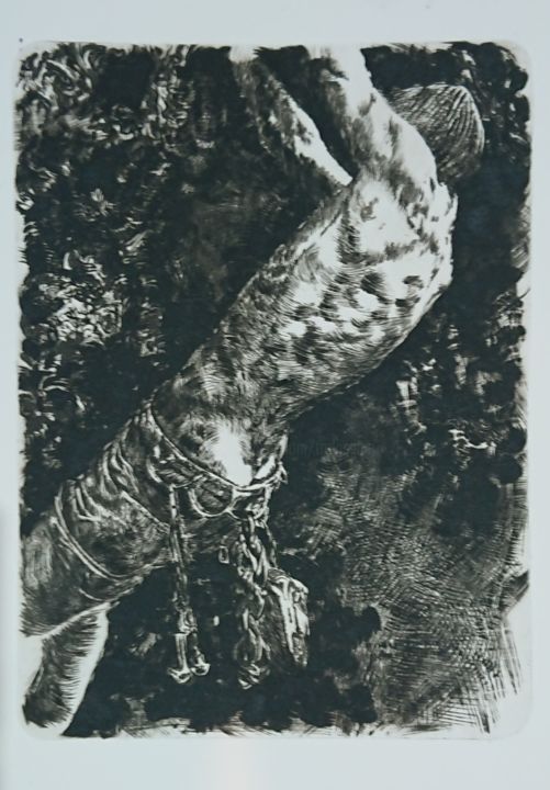 Printmaking titled "Climber" by Katerina Evgenieva, Original Artwork, Engraving