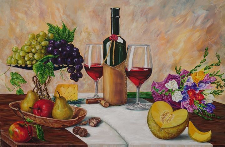 Painting titled "Naturmort" by Katerina Evgenieva, Original Artwork, Oil