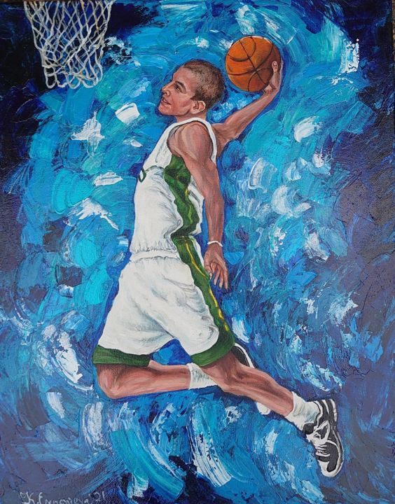 Painting titled "My nephew love bask…" by Katerina Evgenieva, Original Art, Oil