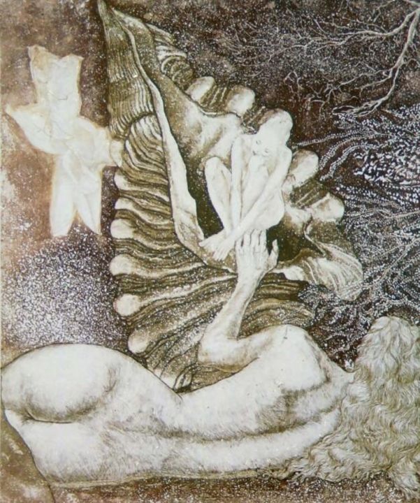 Incisioni, stampe intitolato "Sea Bottom" da Katerina Evgenieva, Opera d'arte originale